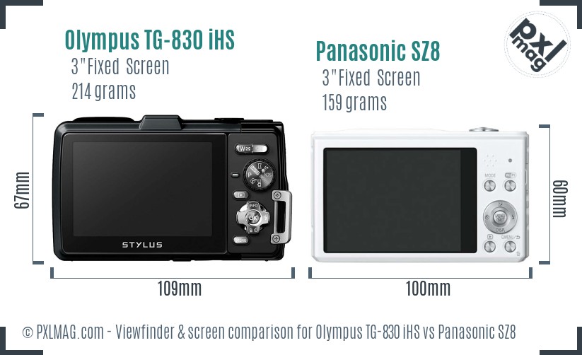 Olympus TG-830 iHS vs Panasonic SZ8 Screen and Viewfinder comparison