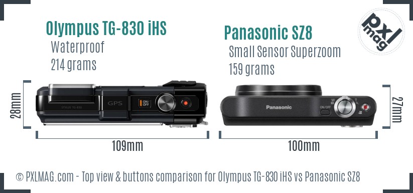 Olympus TG-830 iHS vs Panasonic SZ8 top view buttons comparison