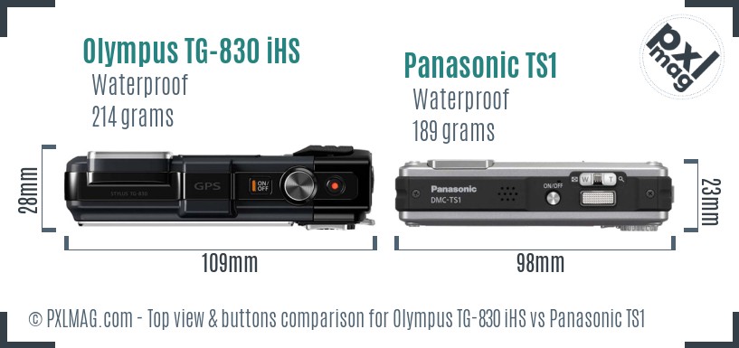 Olympus TG-830 iHS vs Panasonic TS1 top view buttons comparison