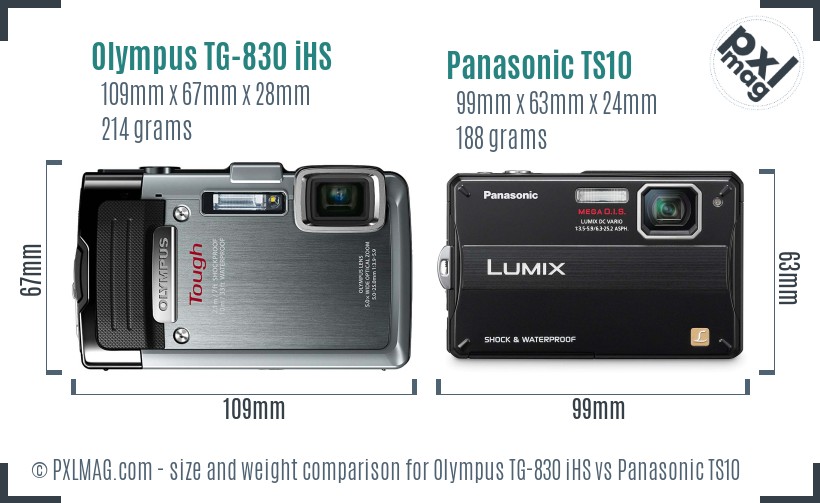 Olympus TG-830 iHS vs Panasonic TS10 size comparison