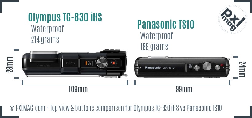 Olympus TG-830 iHS vs Panasonic TS10 top view buttons comparison