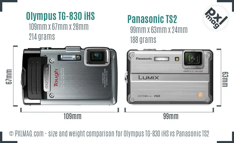 Olympus TG-830 iHS vs Panasonic TS2 size comparison