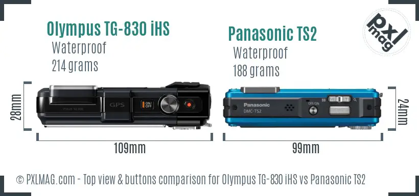 Olympus TG-830 iHS vs Panasonic TS2 top view buttons comparison