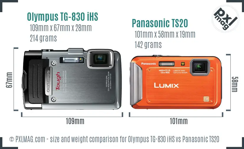 Olympus TG-830 iHS vs Panasonic TS20 size comparison