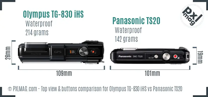 Olympus TG-830 iHS vs Panasonic TS20 top view buttons comparison