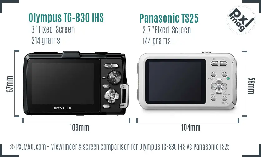 Olympus TG-830 iHS vs Panasonic TS25 Screen and Viewfinder comparison