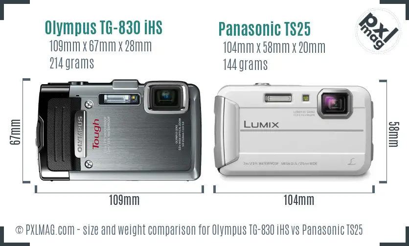 Olympus TG-830 iHS vs Panasonic TS25 size comparison