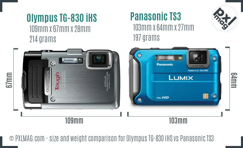 Olympus TG-830 iHS vs Panasonic TS3 size comparison Olympus TG-830 iHS vs Panasonic TS3 size comparison