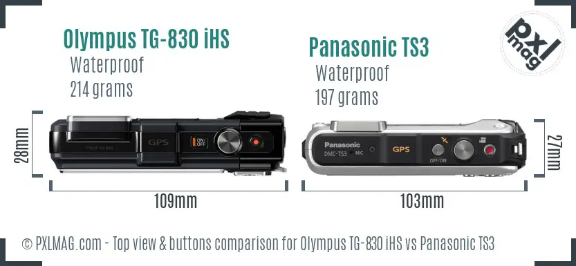 Olympus TG-830 iHS vs Panasonic TS3 top view buttons comparison Olympus TG-830 iHS vs Panasonic TS3 top view buttons comparison