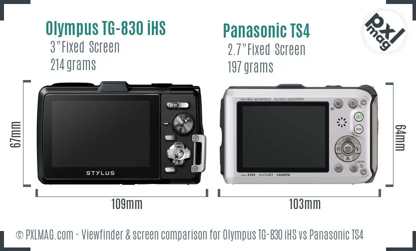 Olympus TG-830 iHS vs Panasonic TS4 Screen and Viewfinder comparison