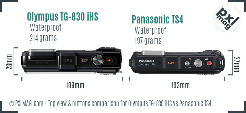 Olympus TG-830 iHS vs Panasonic TS4 top view buttons comparison