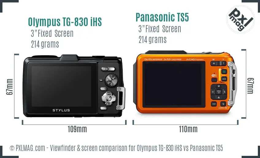 Olympus TG-830 iHS vs Panasonic TS5 Screen and Viewfinder comparison