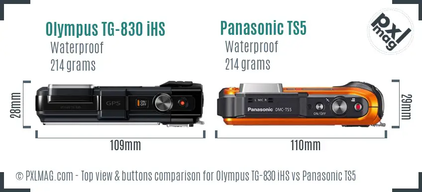 Olympus TG-830 iHS vs Panasonic TS5 top view buttons comparison