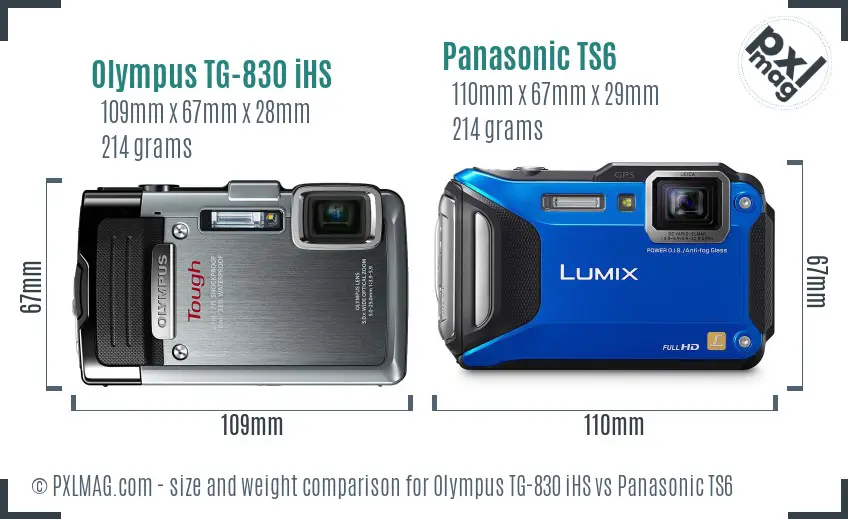 Olympus TG-830 iHS vs Panasonic TS6 size comparison