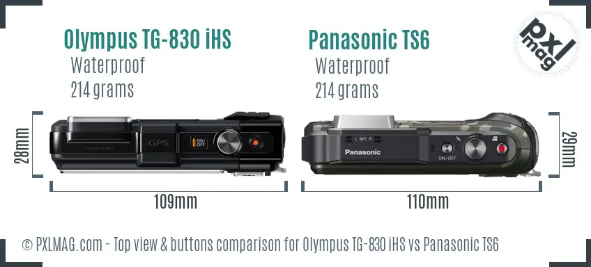 Olympus TG-830 iHS vs Panasonic TS6 top view buttons comparison