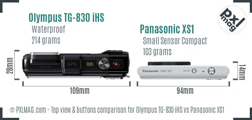 Olympus TG-830 iHS vs Panasonic XS1 top view buttons comparison Olympus TG-830 iHS vs Panasonic XS1 top view buttons comparison