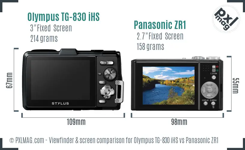 Olympus TG-830 iHS vs Panasonic ZR1 Screen and Viewfinder comparison