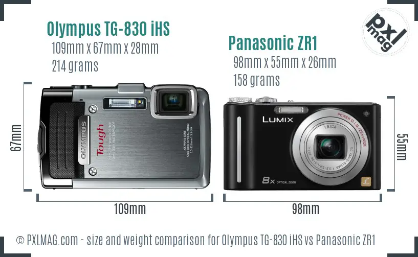 Olympus TG-830 iHS vs Panasonic ZR1 size comparison