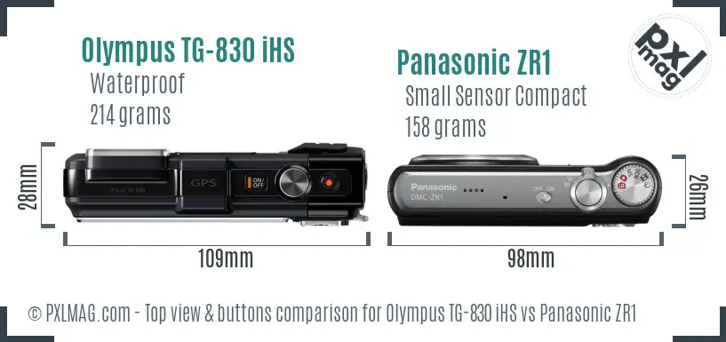 Olympus TG-830 iHS vs Panasonic ZR1 top view buttons comparison