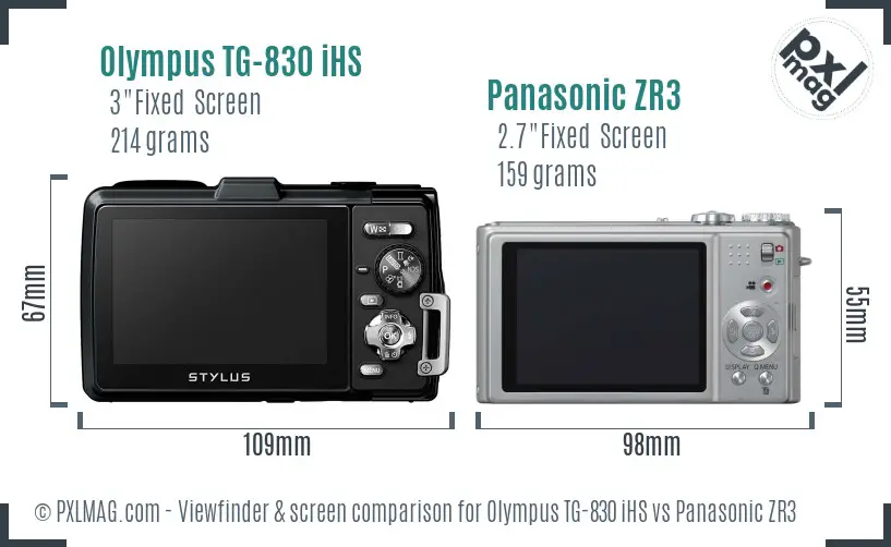 Olympus TG-830 iHS vs Panasonic ZR3 Screen and Viewfinder comparison