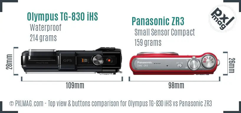 Olympus TG-830 iHS vs Panasonic ZR3 top view buttons comparison