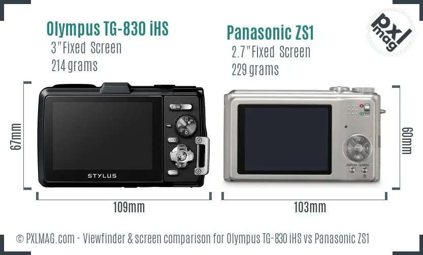 Olympus TG-830 iHS vs Panasonic ZS1 Screen and Viewfinder comparison