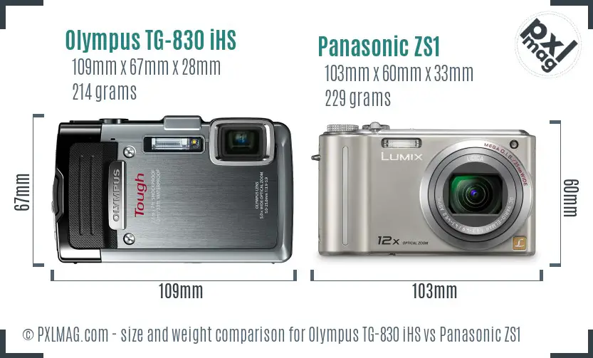 Olympus TG-830 iHS vs Panasonic ZS1 size comparison