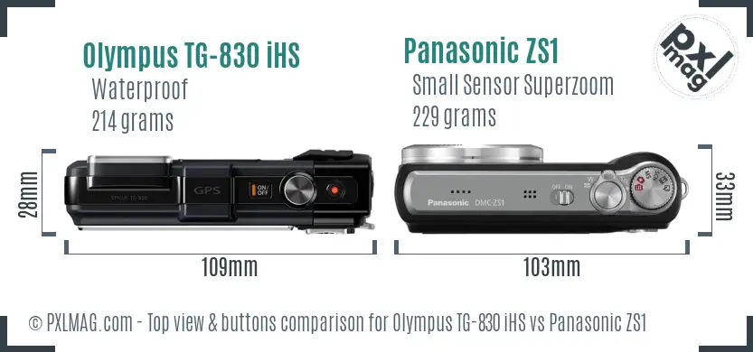 Olympus TG-830 iHS vs Panasonic ZS1 top view buttons comparison