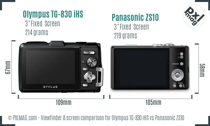 Olympus TG-830 iHS vs Panasonic ZS10 Screen and Viewfinder comparison