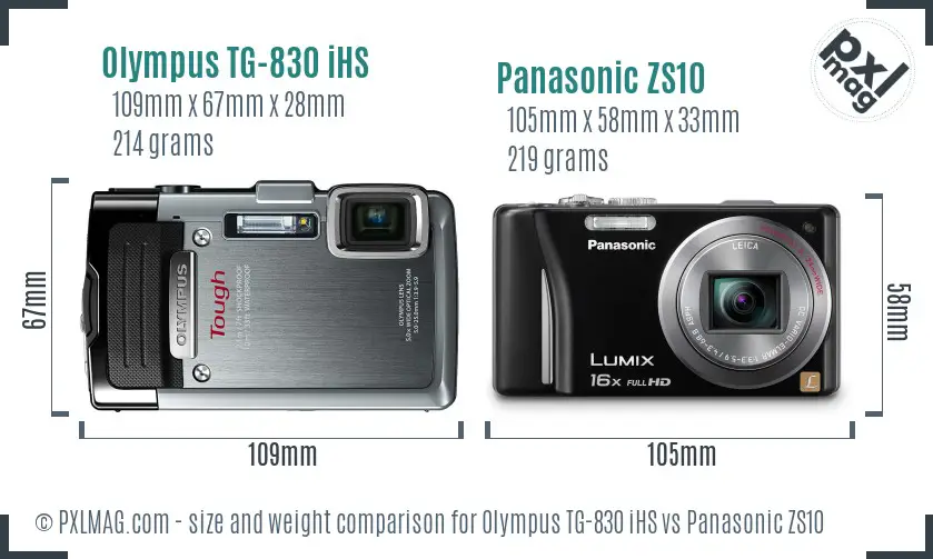 Olympus TG-830 iHS vs Panasonic ZS10 size comparison