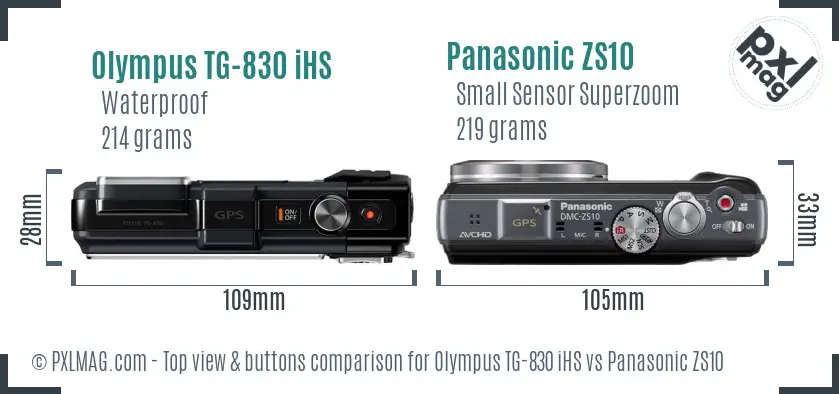 Olympus TG-830 iHS vs Panasonic ZS10 top view buttons comparison