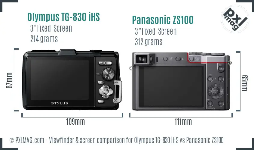 Olympus TG-830 iHS vs Panasonic ZS100 Screen and Viewfinder comparison