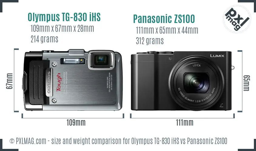 Olympus TG-830 iHS vs Panasonic ZS100 size comparison