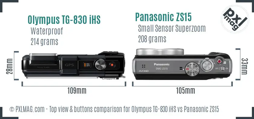 Olympus TG-830 iHS vs Panasonic ZS15 top view buttons comparison