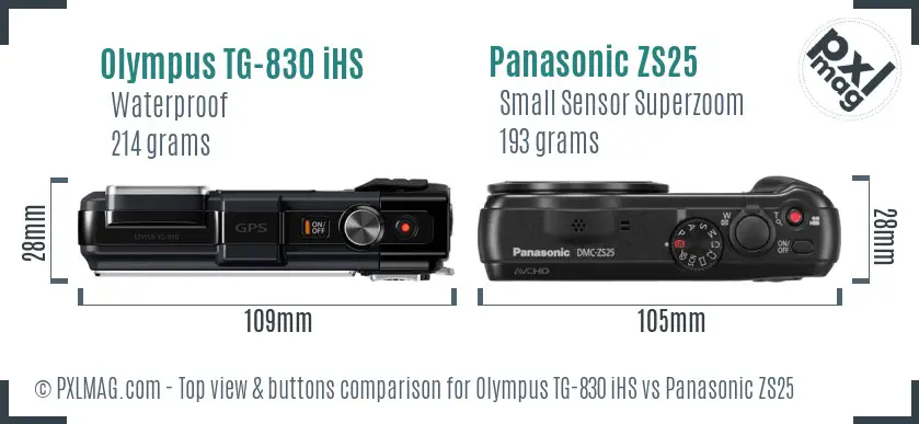 Olympus TG-830 iHS vs Panasonic ZS25 top view buttons comparison