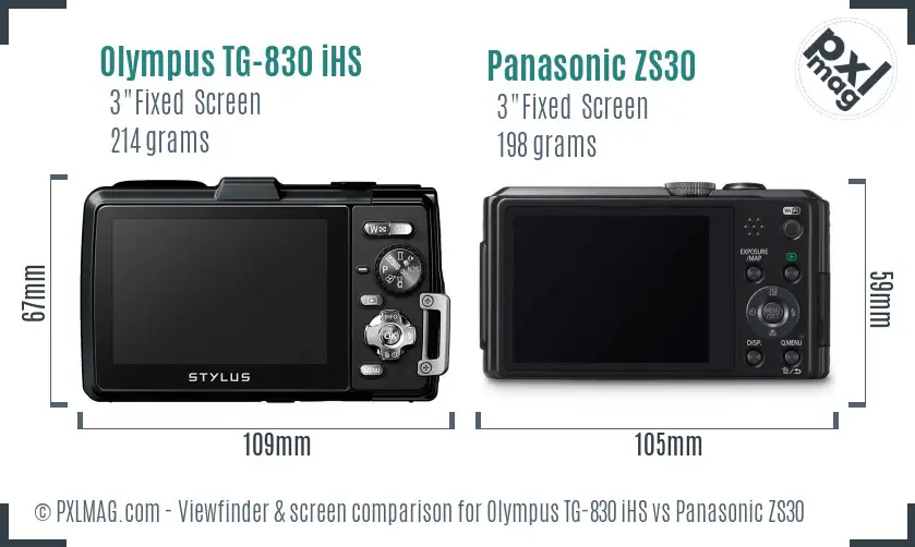 Olympus TG-830 iHS vs Panasonic ZS30 Screen and Viewfinder comparison