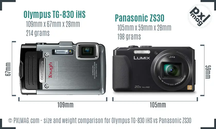 Olympus TG-830 iHS vs Panasonic ZS30 size comparison