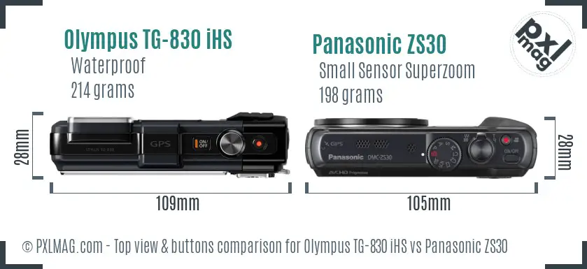 Olympus TG-830 iHS vs Panasonic ZS30 top view buttons comparison
