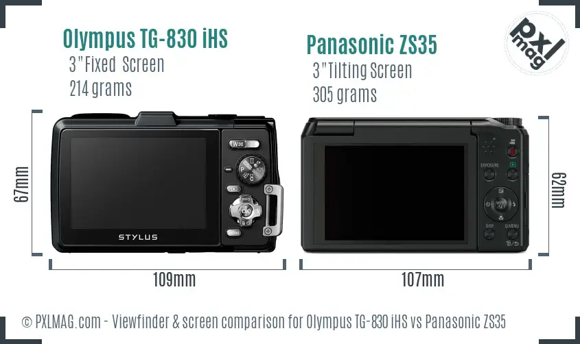 Olympus TG-830 iHS vs Panasonic ZS35 Screen and Viewfinder comparison