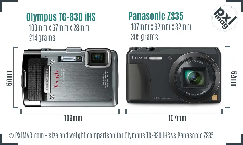 Olympus TG-830 iHS vs Panasonic ZS35 size comparison