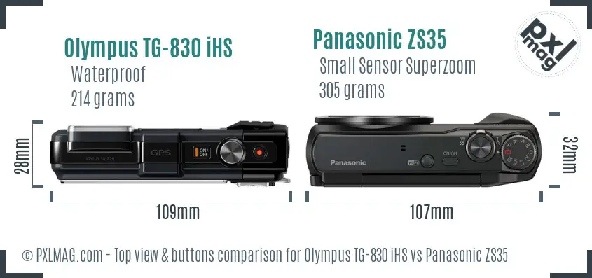 Olympus TG-830 iHS vs Panasonic ZS35 top view buttons comparison