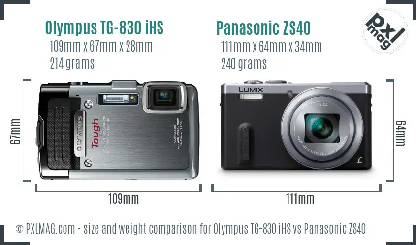 Olympus TG-830 iHS vs Panasonic ZS40 size comparison