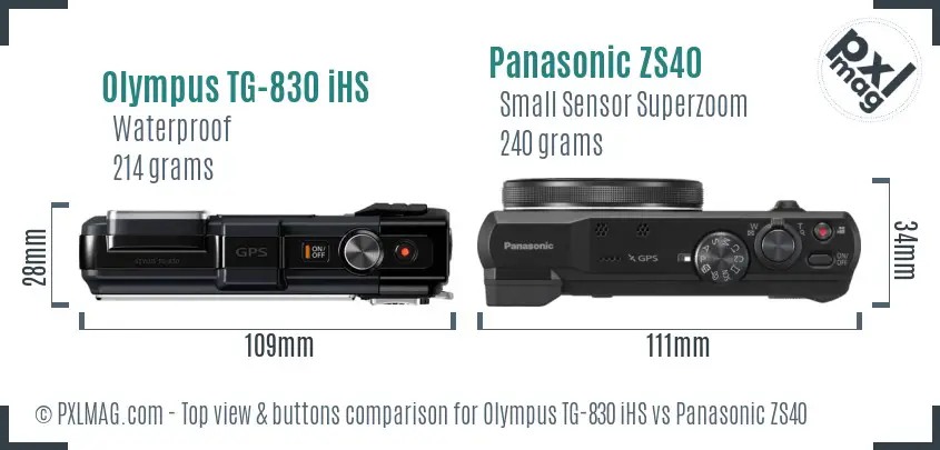 Olympus TG-830 iHS vs Panasonic ZS40 top view buttons comparison