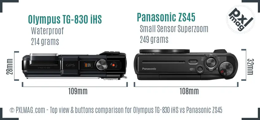 Olympus TG-830 iHS vs Panasonic ZS45 top view buttons comparison