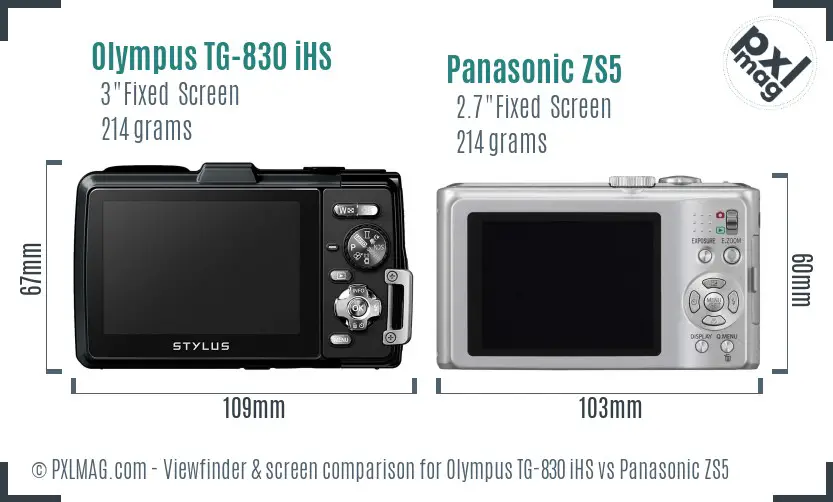 Olympus TG-830 iHS vs Panasonic ZS5 Screen and Viewfinder comparison