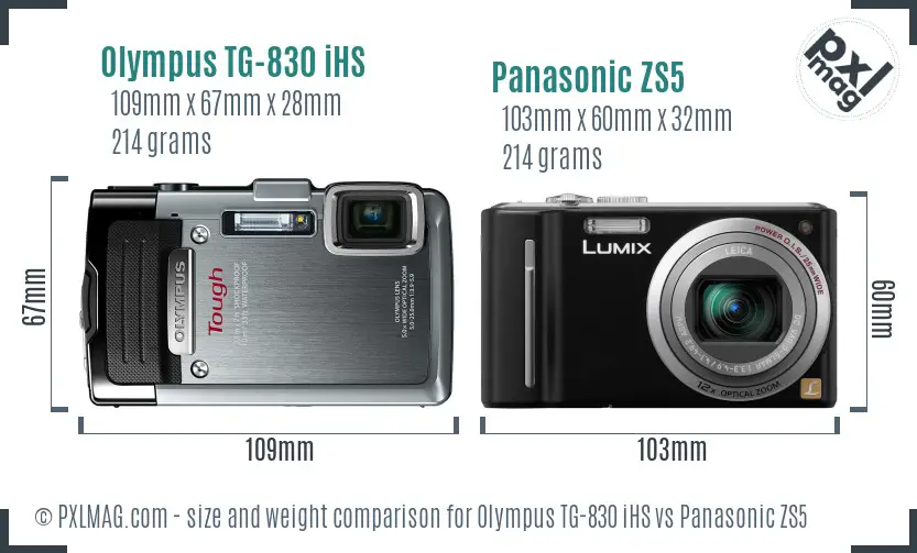 Olympus TG-830 iHS vs Panasonic ZS5 size comparison