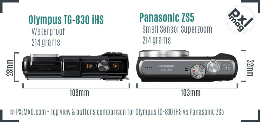 Olympus TG-830 iHS vs Panasonic ZS5 top view buttons comparison