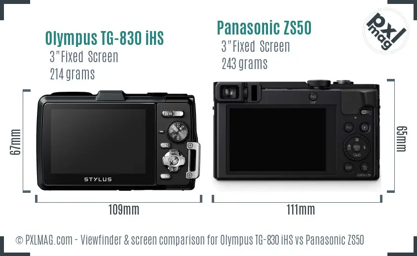 Olympus TG-830 iHS vs Panasonic ZS50 Screen and Viewfinder comparison