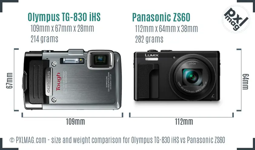 Olympus TG-830 iHS vs Panasonic ZS60 size comparison