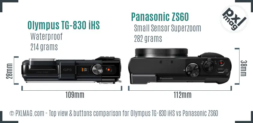Olympus TG-830 iHS vs Panasonic ZS60 top view buttons comparison